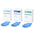 Three boxes of Bio Med Gloves in small, medium, and large sizes with corresponding gloves displayed.